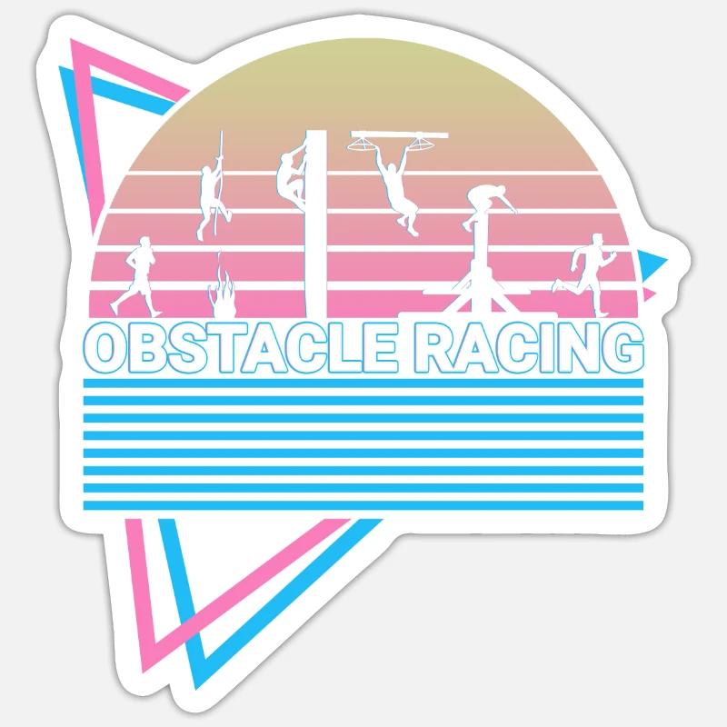 Course d’obstacles rétro - Sticker taille S (10 x 10 cm) - blanc mat