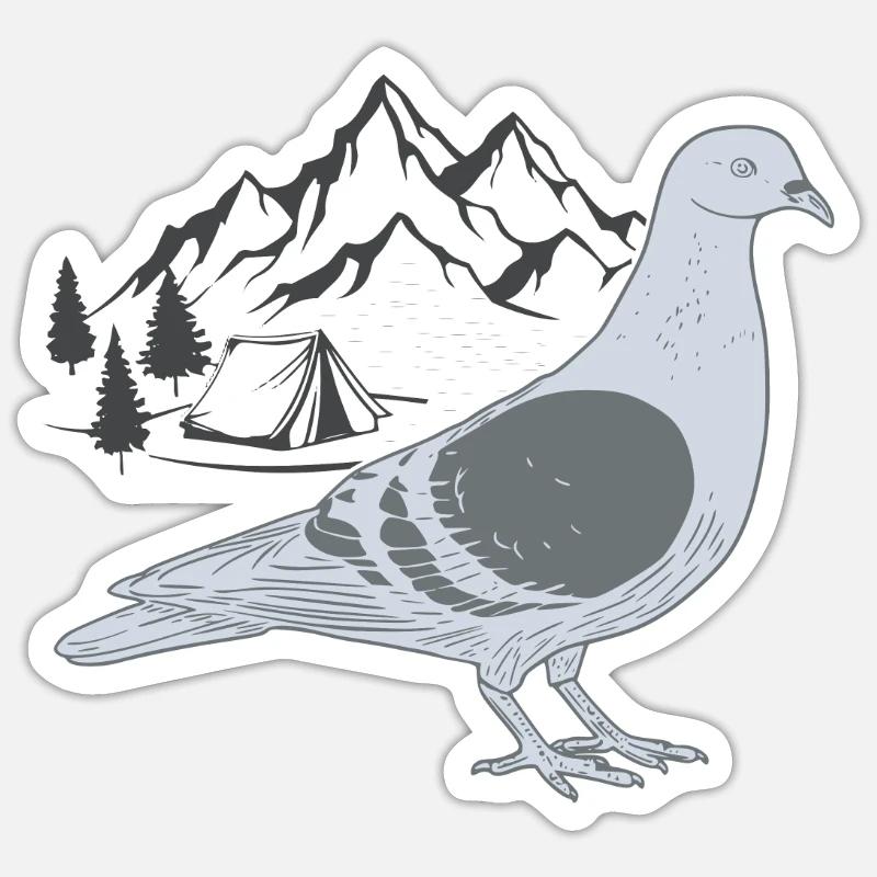Pigeon dans les montagnes - Sticker taille S (10 x 10 cm) - blanc mat