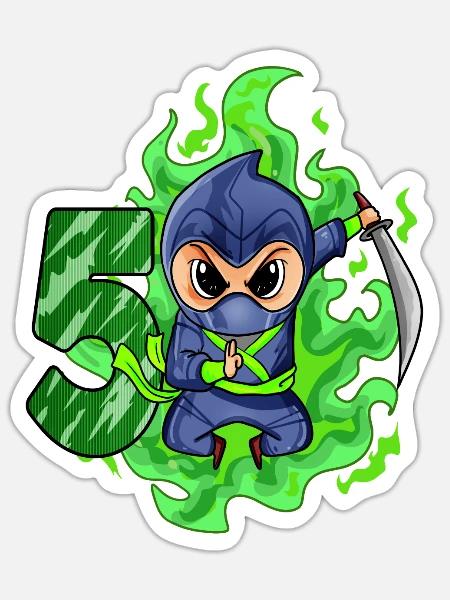 Junge 5 jährig 5. Geburtstag Junge Ninja Grün - Sticker Größe S (10 x 10 cm) - Mattweiß