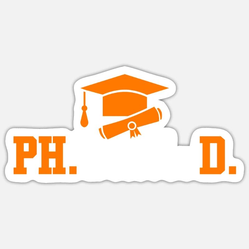 Ph.D Ph.D Dottorato di Ricerca Finito Dottorato - Sticker formato S (10 x 10 cm) - bianco opaco
