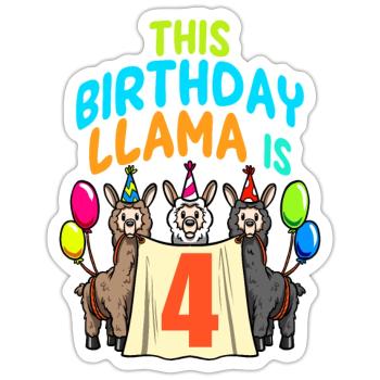 Llama Girl 4th Birthday Party Alpaca - Sticker size S (10 x 10 cm) - white matte - Front