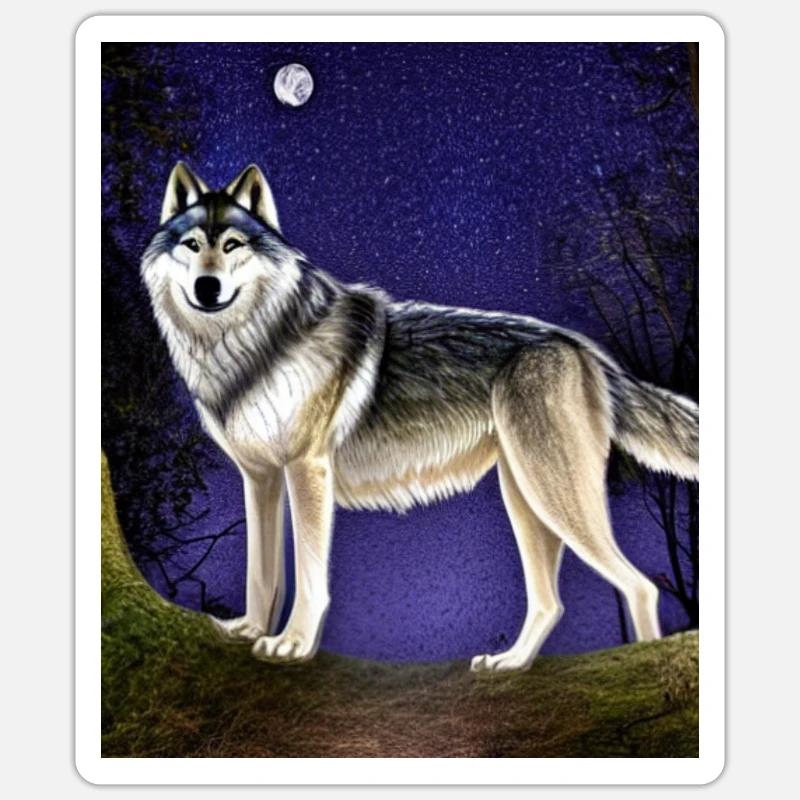 Wolf mit Mond schöne design - Sticker Größe S (10 x 10 cm) - Mattweiß