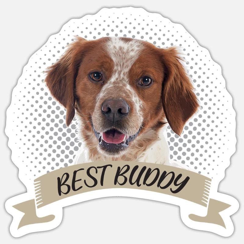 Brittany Spaniel Bester Freund Hundeportrait - Sticker Größe S (10 x 10 cm) - Mattweiß