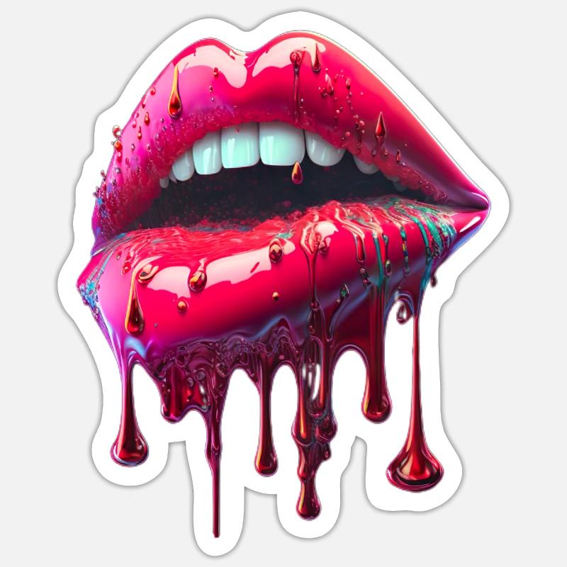 dripping lips - Sticker size S (10 x 10 cm) - white matte