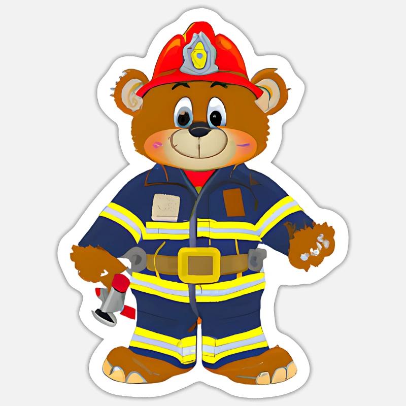 Pompier Ours - Sticker taille S (10 x 10 cm) - blanc mat