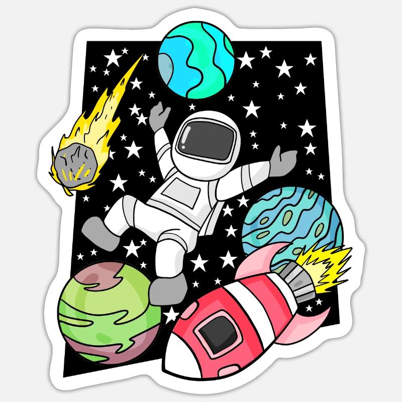Garçon astronaute dans l’espace avec des fusées Sticker taille S (10 x 10 cm)