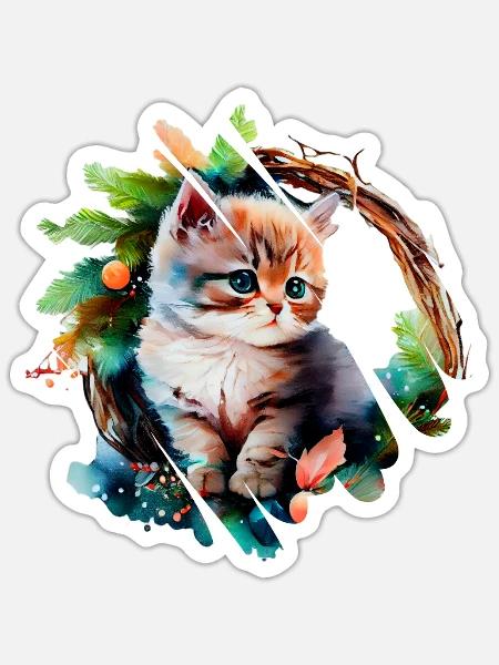 Süße Katze - Sticker Größe S (10 x 10 cm) - Mattweiß