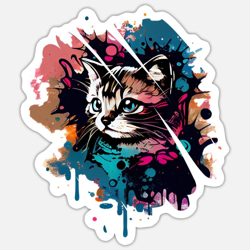 Aquarelle chat doux - Sticker taille S (10 x 10 cm) - blanc mat