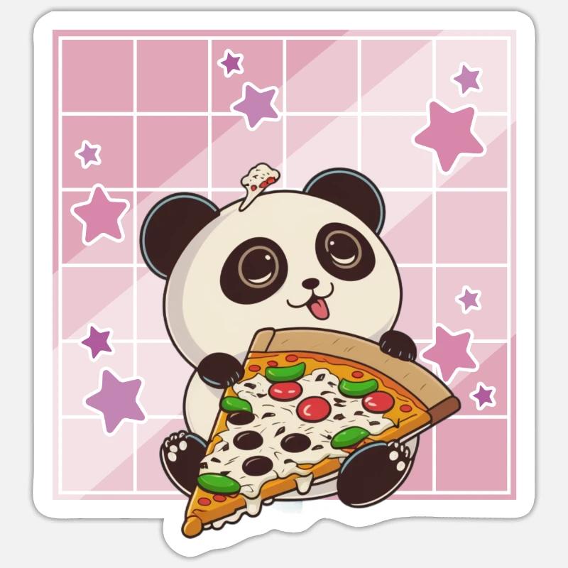 Cute Kawaii Panda Who Eats Pizza Anime Manga - Sticker taille S (10 x 10 cm) - blanc mat