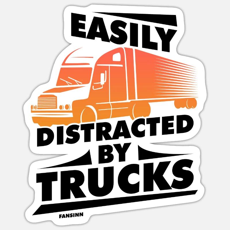 Easily Distracted By Trucks - Sticker Größe S (10 x 10 cm) - Mattweiß