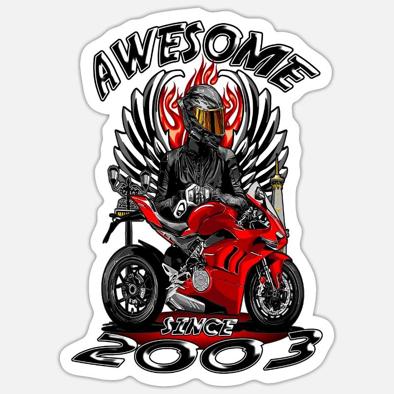 Awesome since 2003, Biker Geburtstag - Sticker Größe S (10 x 10 cm) - Mattweiß