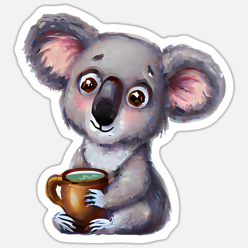 Koala Tee - Sticker Größe S (10 x 10 cm) - Mattweiß