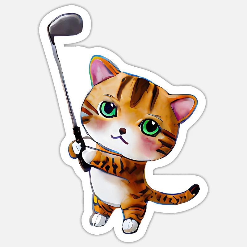Chat de golf - Sticker taille S (10 x 10 cm) - blanc mat
