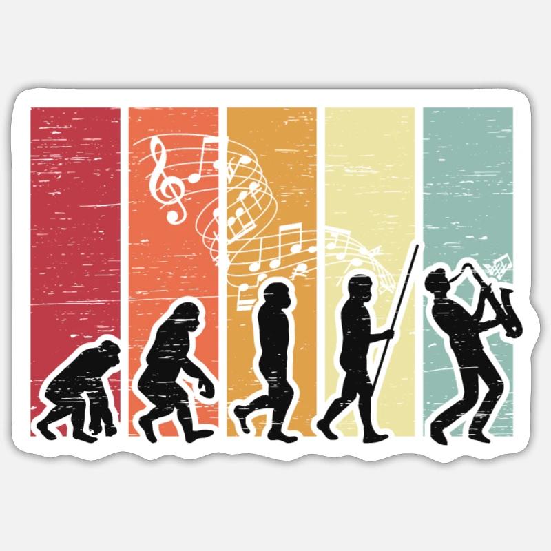 Human Evolution Saxophon-jazz-musiker - Sticker Größe S (10 x 10 cm) - Mattweiß