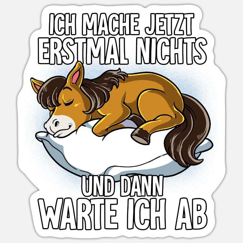 Langschläfer Pferd Müde Schlaf - Sticker Größe S (10 x 10 cm) - Mattweiß