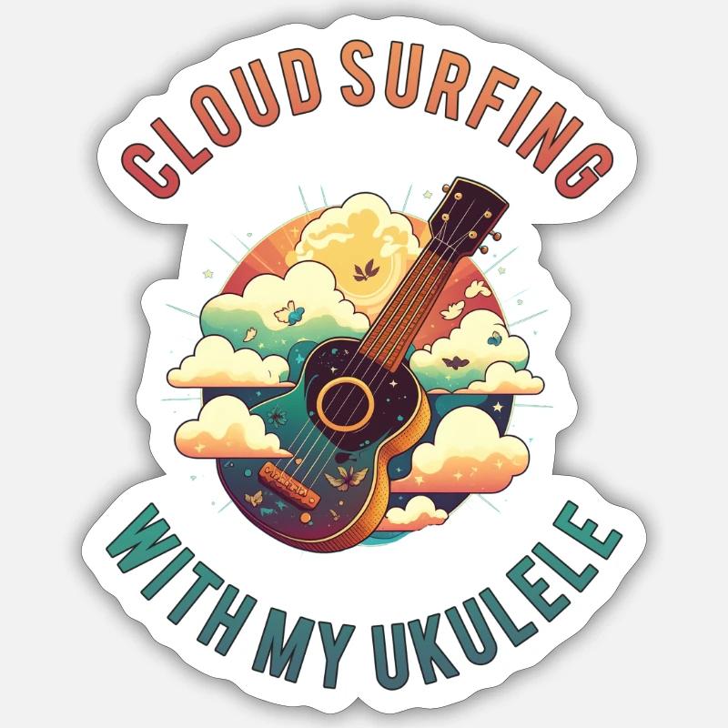 Cloud Surfing avec mon ukulélé - Dire, Idée Sticker taille S (10 x 10 cm)
