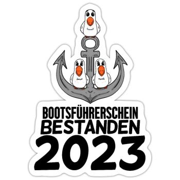 Bootsführerschein 2023 Motorboot Geschenk - Sticker Größe S (10 x 10 cm) - Mattweiß - Vorne
