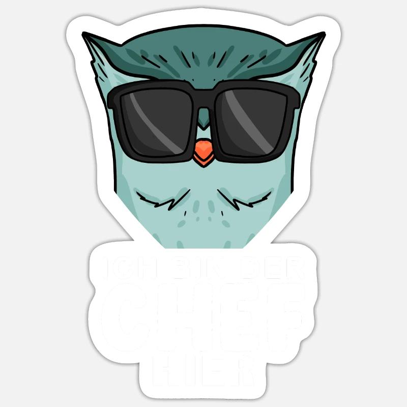 Cool Eule Chef - Sticker Größe S (10 x 10 cm) - Mattweiß