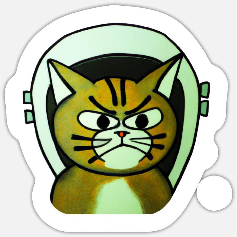 Chat terrifiant dans l’espace - Sticker taille S (10 x 10 cm) - blanc mat