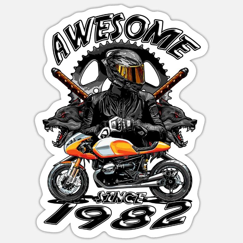 Awesome since 1982, Biker Geburtstag - Sticker Größe S (10 x 10 cm) - Mattweiß