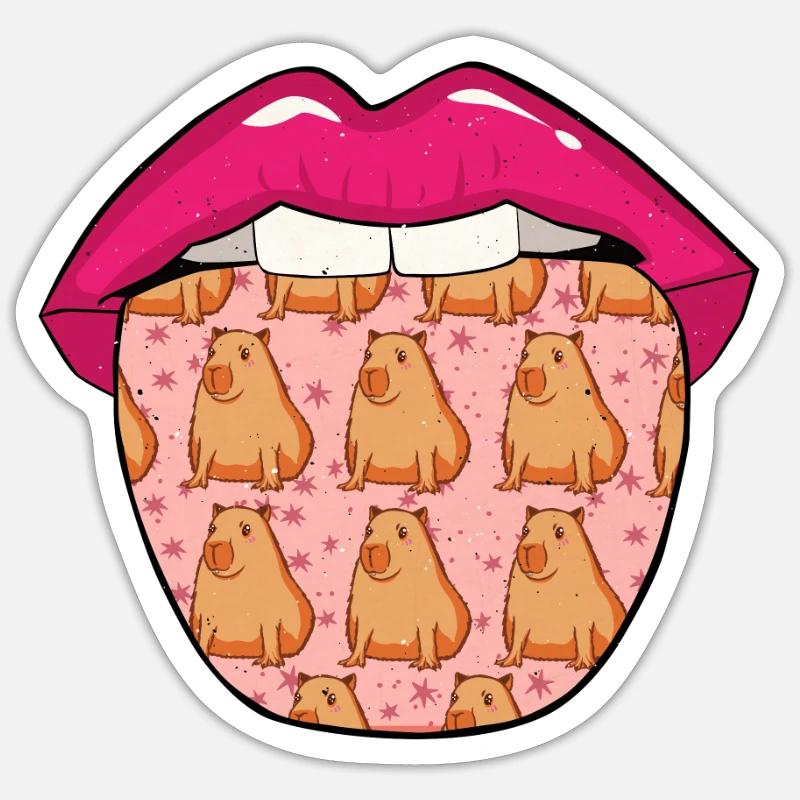 Capybara capybara langue - Sticker taille S (10 x 10 cm) - blanc mat