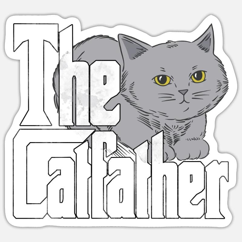 Cat Dad The Catfather Crazy Cat Father Kitty Daddy - Sticker Größe S (10 x 10 cm) - Mattweiß