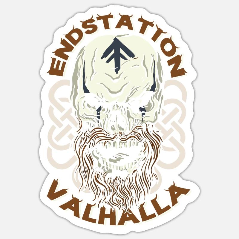 Endstation Valhalla Wikinger Krieger - Sticker Größe S (10 x 10 cm) - Mattweiß