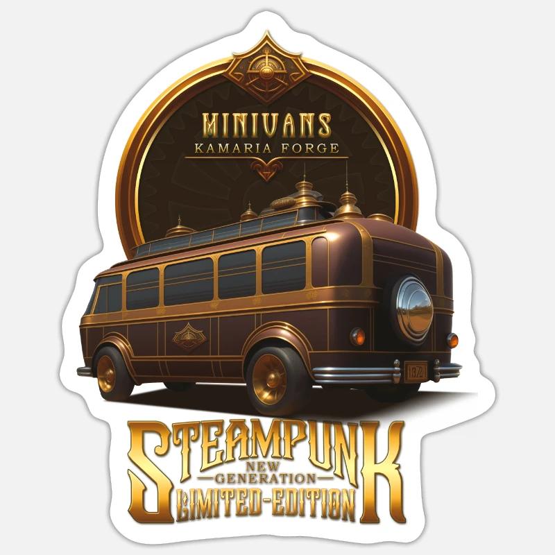 STEAMPUNK OLDTIMER OLDTIMER RETRO MINIVANS - Sticker Größe S (10 x 10 cm) - Mattweiß