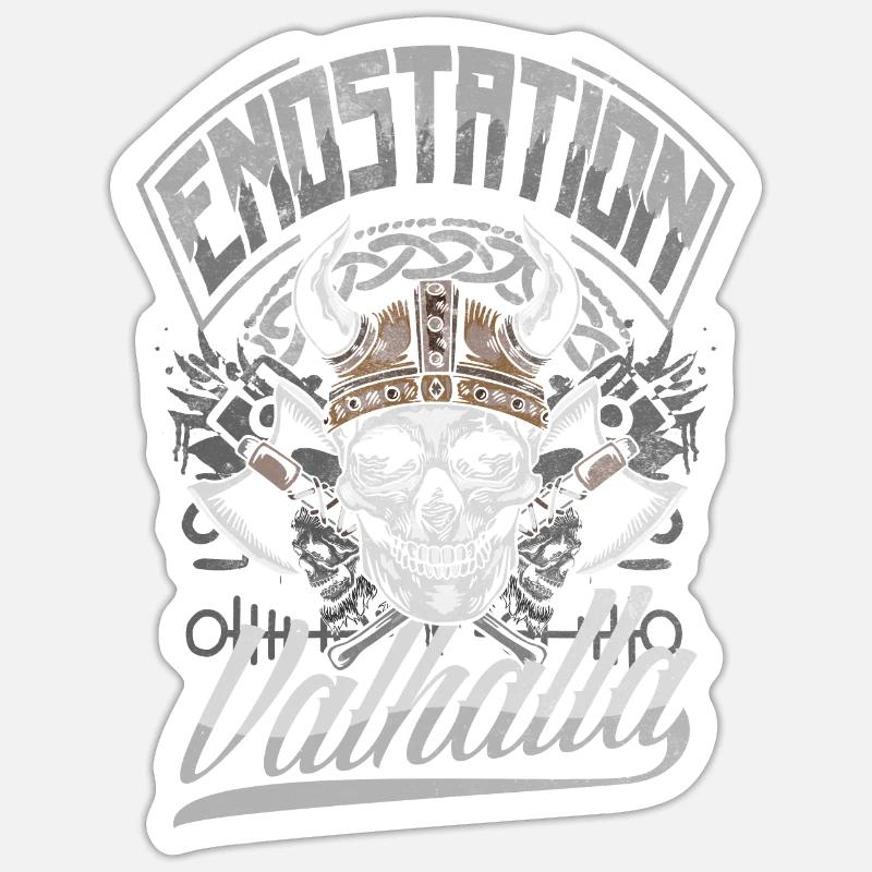 Endstation Valhalla Wikinger Krieger - Sticker Größe S (10 x 10 cm) - Mattweiß