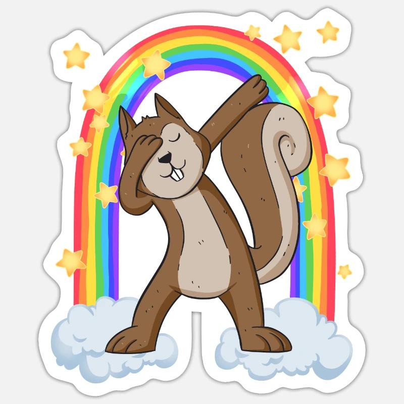 dabbendes Eichhörnchen am Regenbogentor Sticker Größe S (10 x 10 cm)