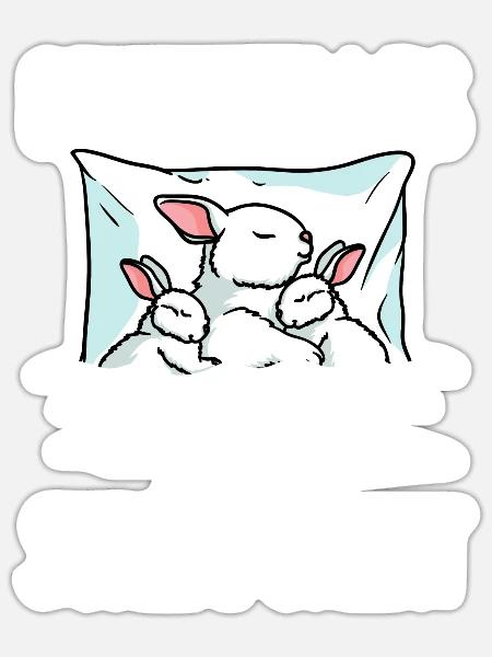 Offizielles Schlafshirt Hase Schlafanzug Hase - Sticker Größe S (10 x 10 cm) - Mattweiß