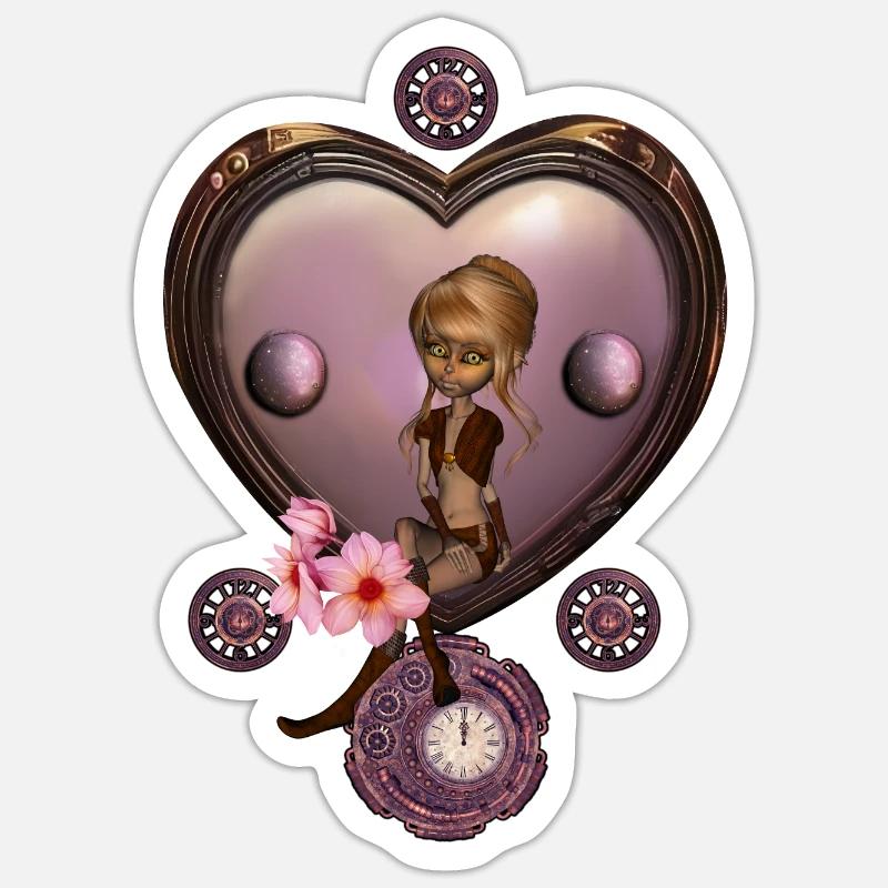 Wunderbares Steampunk-Herz mit Fee - Sticker Größe S (10 x 10 cm) - Mattweiß