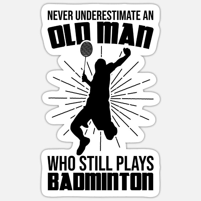 Old badminton player - Sticker size S (10 x 10 cm) - white matte