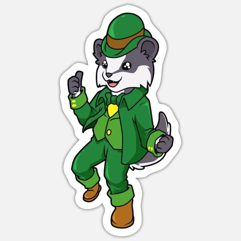 Dachs Leprechaun - St Patricks Dachs - Sticker Größe S (10 x 10 cm) - Mattweiß