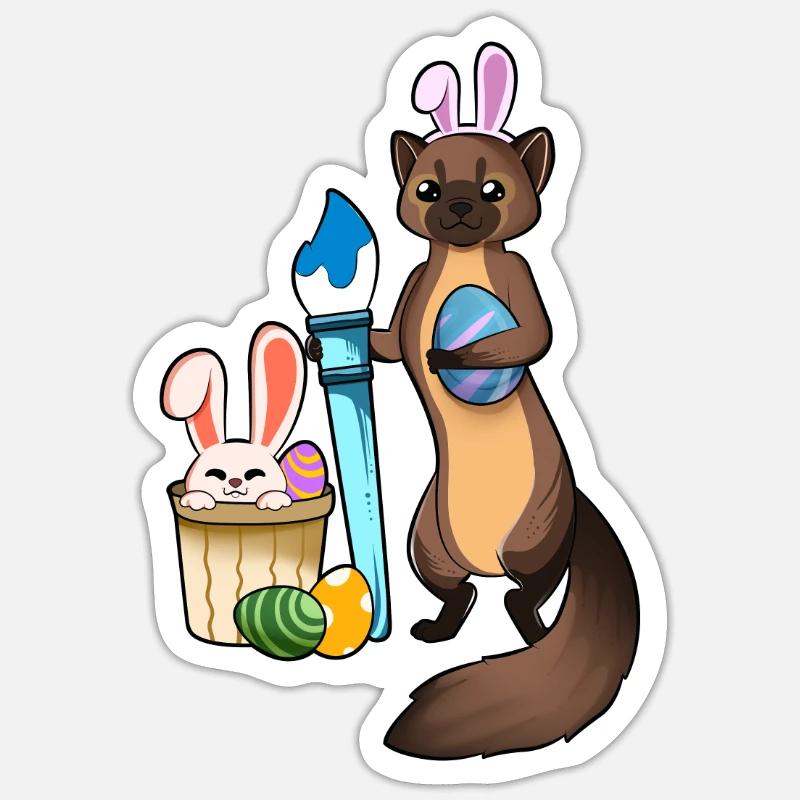 Cute ferret paints Easter eggs Sticker size S (10 x 10 cm)