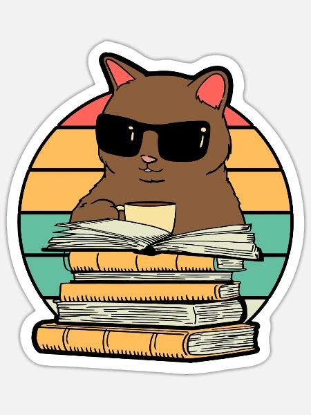 Buch Bücher studieren Katze mag und liebt Bücher. - Sticker Größe S (10 x 10 cm) - Mattweiß