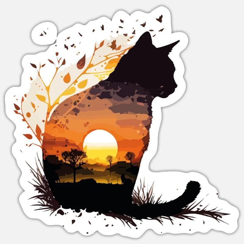 cat sunset Sticker taille S (10 x 10 cm)