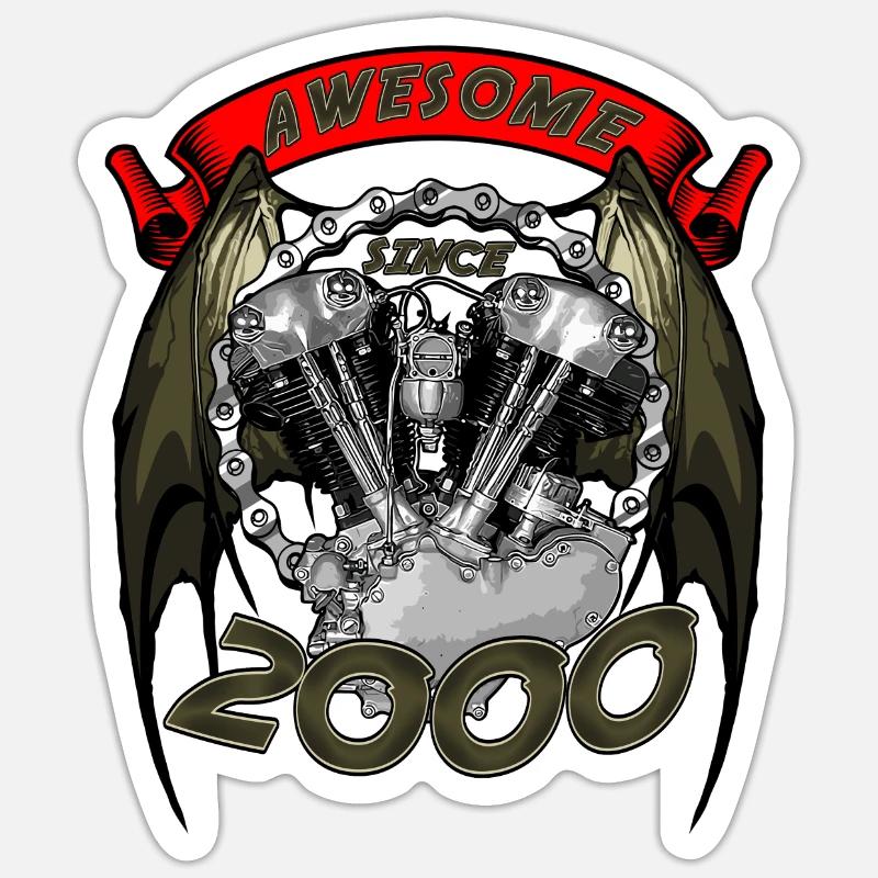 Awesome since 2000, Biker Geburtstag Sticker Größe S (10 x 10 cm)