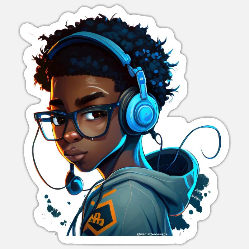 Digital gaming character with headset - Sticker size S (10 x 10 cm) - white matte