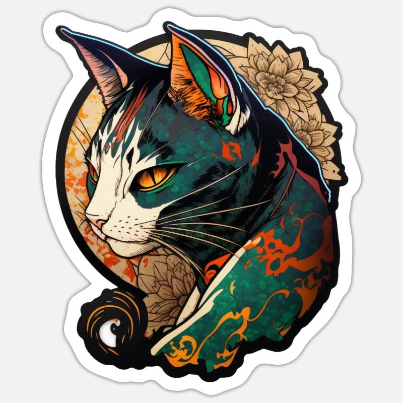 Farbige Katze im chinesischen Comic Stil Sticker Größe S (10 x 10 cm)