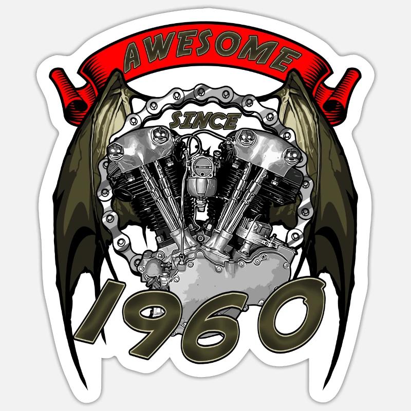 Awesome since 1960, Biker Geburtstag - Sticker Größe S (10 x 10 cm) - Mattweiß