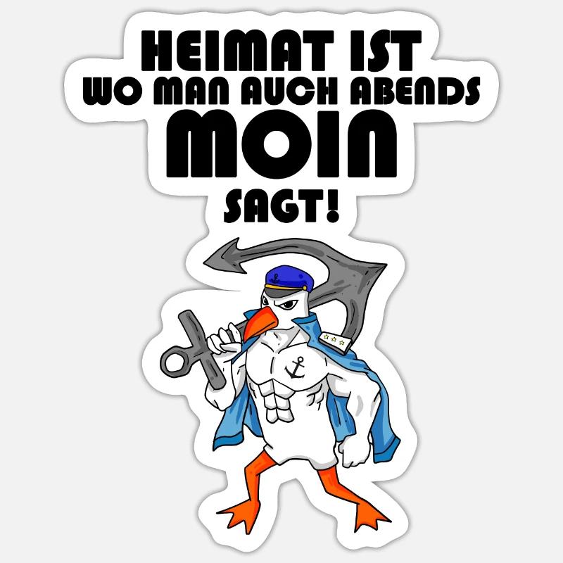 Nordsee Plattdeutsch Spruch Moin Möwe - Sticker Größe S (10 x 10 cm) - Mattweiß