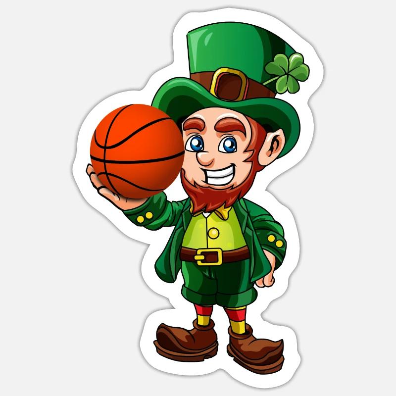 Cute Leprechaun with Basketball Funny St Patrick - Sticker size S (10 x 10 cm) - white matte