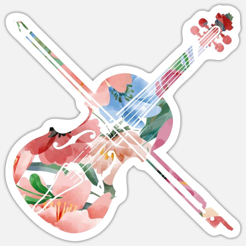 Violon Violoniste Fleur Tropicale - Sticker taille S (10 x 10 cm) - blanc mat