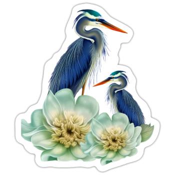 Der elegante Kranich mit Blumen - Sticker Größe S (10 x 10 cm) - Mattweiß - Vorne