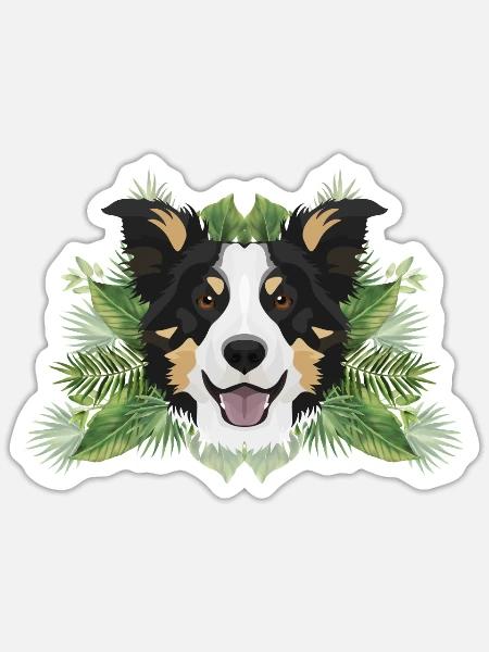 Tropical Border Collie - Sticker Größe S (10 x 10 cm) - Mattweiß