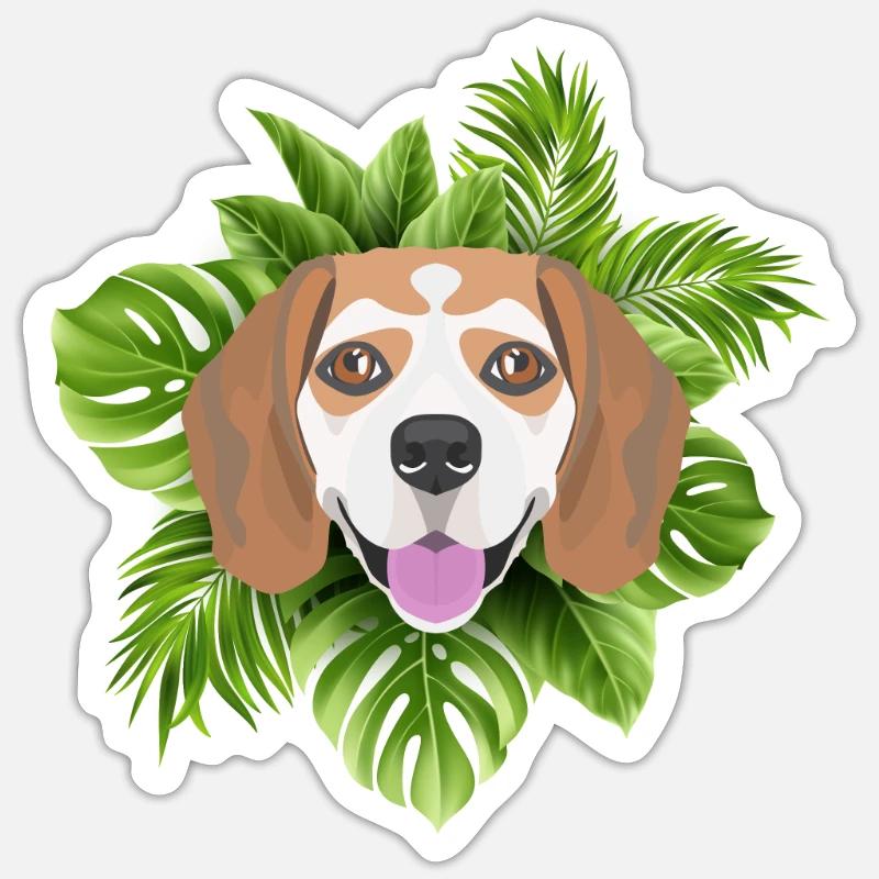 Tropical Beagle - Sticker taille S (10 x 10 cm) - blanc mat