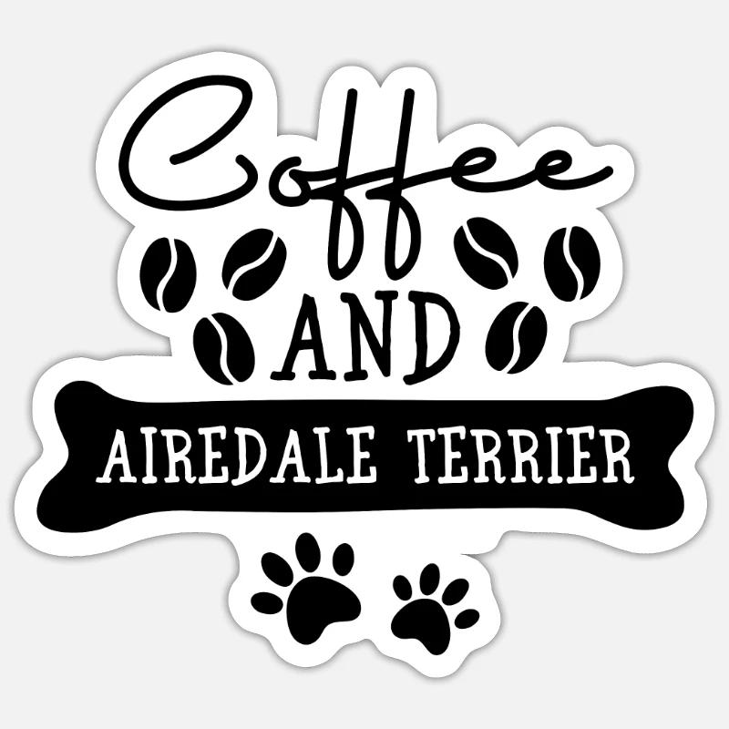 Café et Airedale Terrier - Sticker taille S (10 x 10 cm) - blanc mat