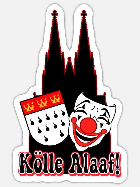 Karneval Kostüm Kölle Alaaf Clown Wappen Dom Köln - Sticker Größe S (10 x 10 cm) - Mattweiß