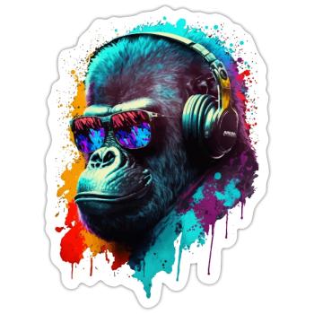 Gorilla Affe DJ Kopfhörer Sonnenbrille Club Musik - Sticker Größe S (10 x 10 cm) - Mattweiß - Vorne